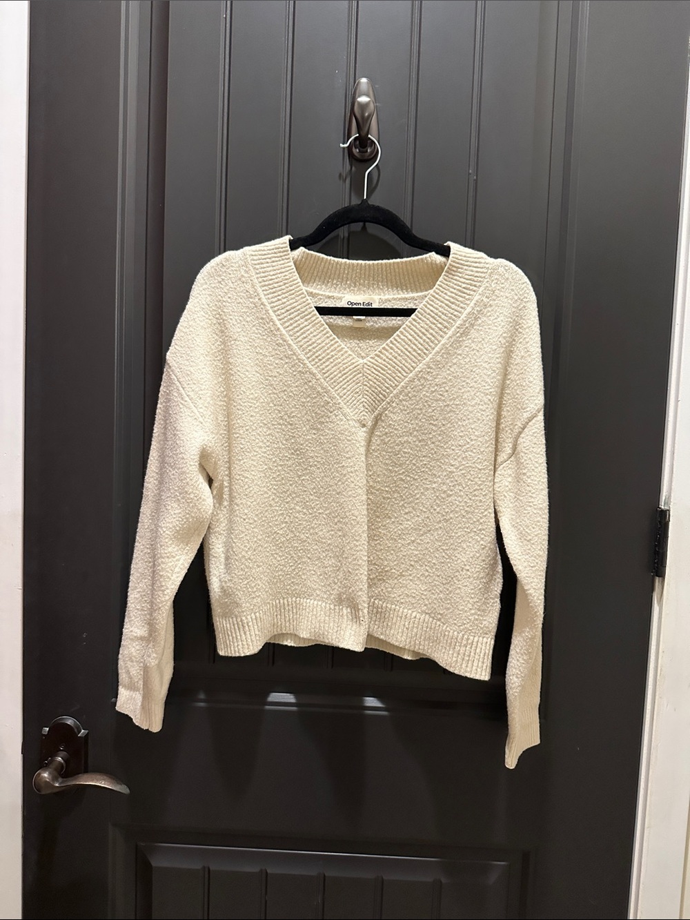 Open Edit Cream Bouclé V-Neck Cardigan